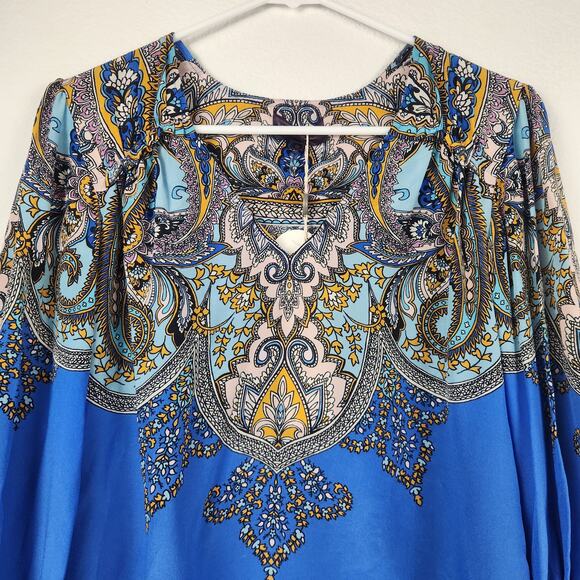 Hale Bob Silk Blue Blouse V Neck Long Sleeve Size Small NWT - Picture 4 of 12